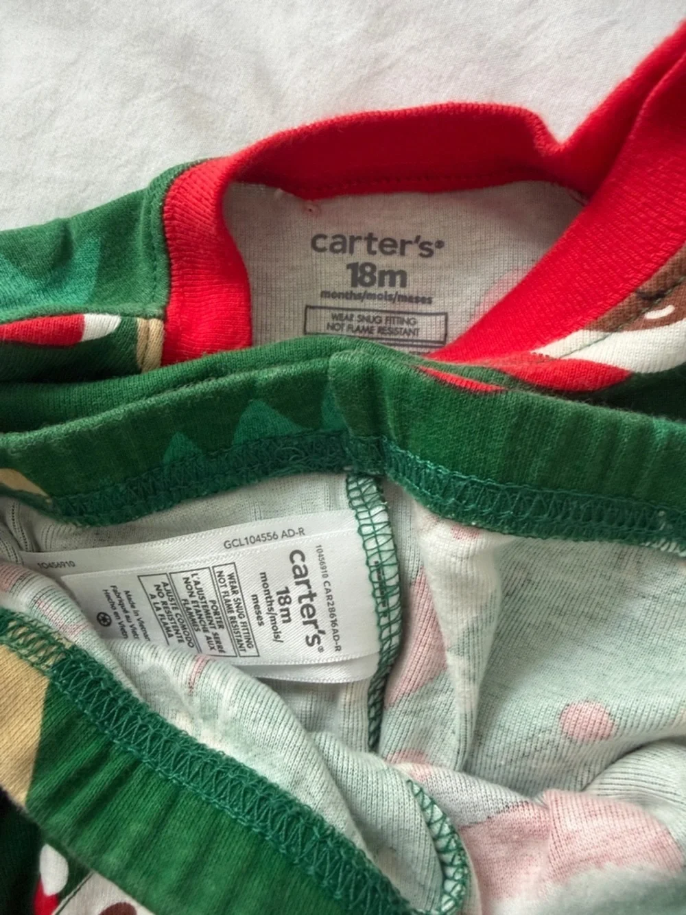 Baby Christmas Holiday Santa sledge reindeer Pajama with Red, Green 12-18months